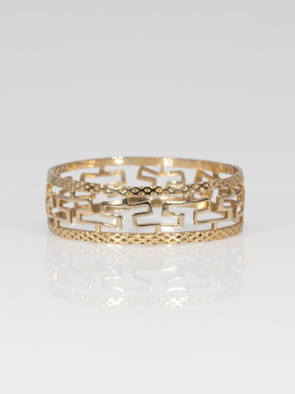 14K Solid Yellow Gold Greek Key Inspired Geometric Statement Band